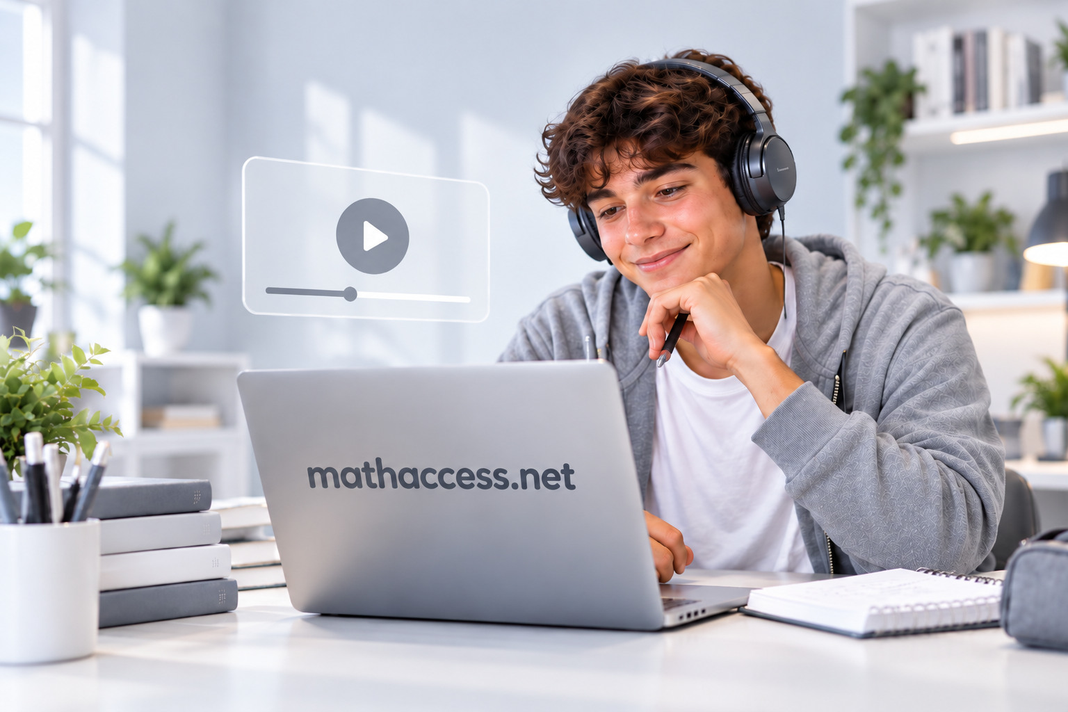 Étudiante regardant tranquillement une vidéo éducative avec plaisir et curiosité.