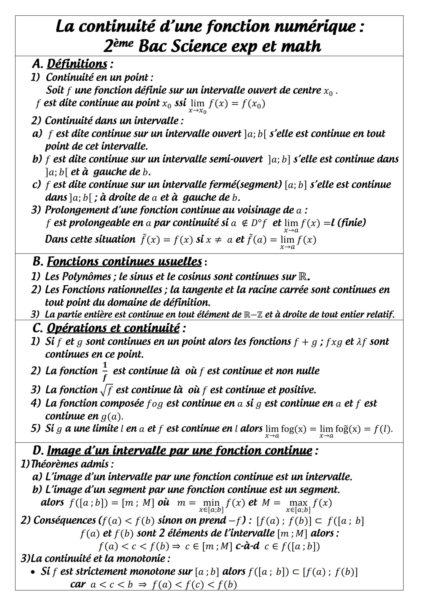 Résumé illustré — Continuité d’une fonction numérique — fiche 1